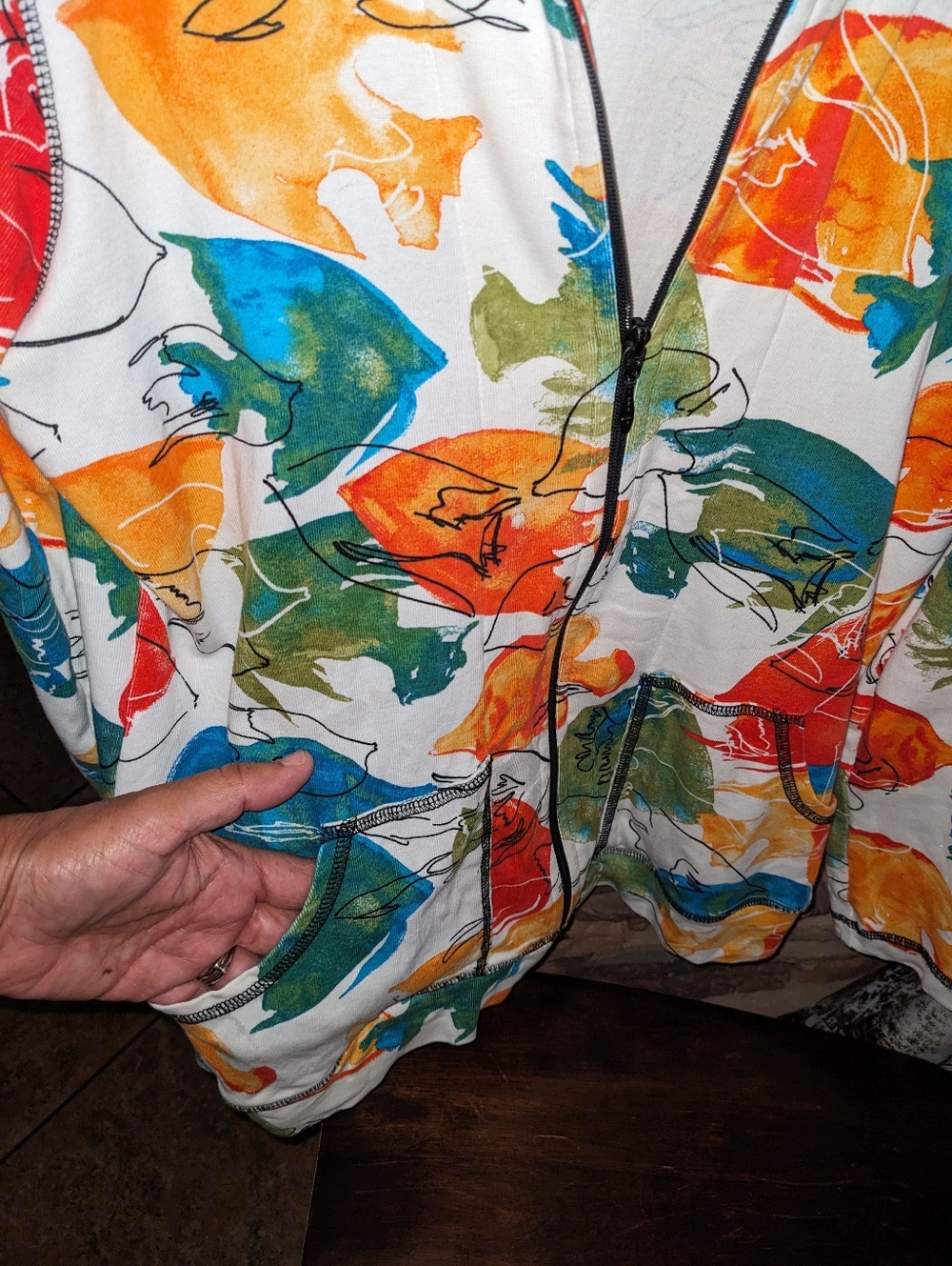 Chico's Colorful Abstract Fish Zip Jacket - Picture 6 of 9